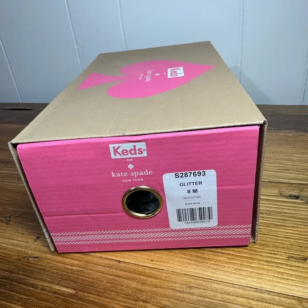 Keds X Kate Spade New York Women Gold Glitter Lace-Up Sneakers Black Lace Size 8